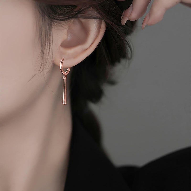 Reffeer Solid 925 Sterling Silver Bar Hoop Dangle Earrings for Women Teens Bar Dangle Earrings Minimalist Hoop Drop Earrings - Image 2